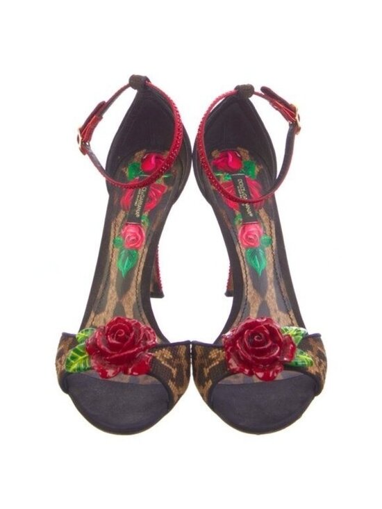 Leopard Crystal Rose Heels Sandals Pumps KEIRA Beige Black Size 39.5 IT 8.5 US - Picture 6 of 8